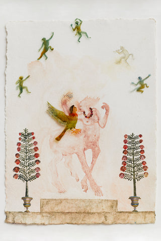 Karine Rougier, Elles résident dans les parfums d'écorce, 2024, Tempera sur papier Lamali indien, peinture sur verre, 42,5X33 cm